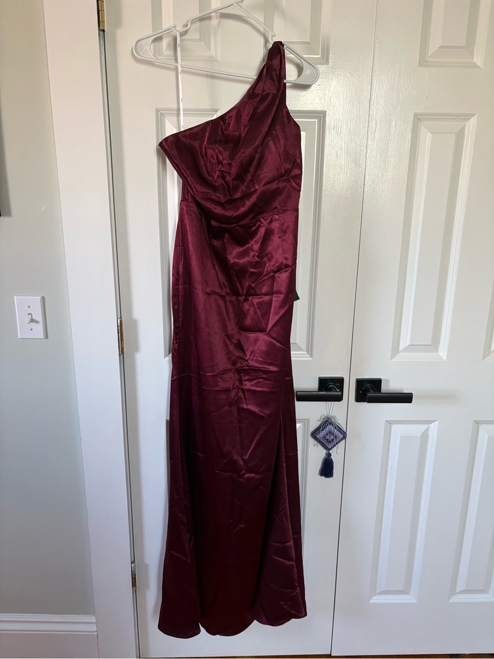 NWT Lulus One-Shoulder Burgundy Satin Evening Dress
